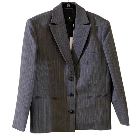Anine Bing Declan Oversized Blazer In Black & Grey Stripe XS NWT - Picture 3 of 8